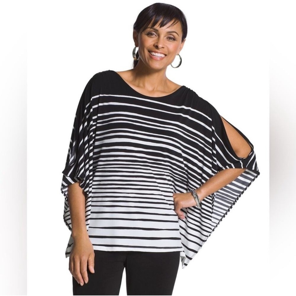 Chico’s Knit Kit Paintbrush Striped Top EUC Sz L/XL Polyester Stretch Women’s